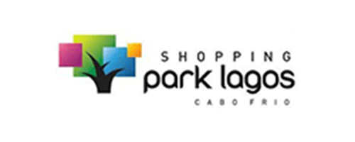 Logo do Shopping Park Lagos é contém uma árvore formada por uma quadrados de diferentes tamanhos nas cores rosa, verde, azul e amarelo.