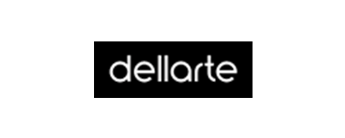 Logo da empresa é um retângulo preto com o texto “dellarte” em branco. 