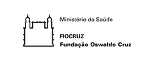 Logo da Fiocruz. Silhueta do Castelo Mourisco na cor preta com o texto “Ministérios da Saúde” “FIOCRUZ” “Fundação Oswaldo Cruz” 