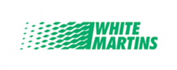 Logo da empresa com o nome “WHITE MARTINS” na cor verde ao lado de um conjunto de losangos que formam uma faixa com diferentes tamanhos.